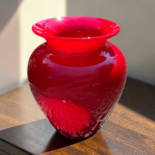 Donald Carlson Signed Studio Blown Art Glass 4" Tall Cherry Red Vase - LE 3/42