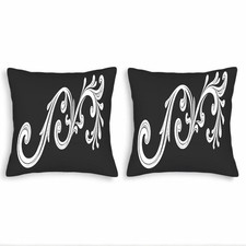 Set of 2 18x18in Throw Pillow Covers with Elegant White Floral Scrollwork