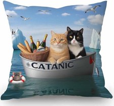 Swono Funny Cats Throw Pillow Cover The Two Brave Cats are Drifting in The St...