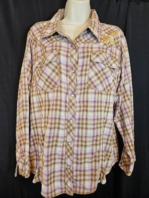 CE Schmidt Fit for Her Shirt Women Sz 1X - VTG Pearl Snap plaid Western Rode