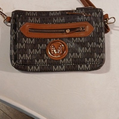 Michael Kors Brown Tan Wristlet with Logo, Crystal Accents Detachable Strap