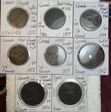 1812 - 1857 Upper And Lower Canada 1/2 & 1 Penny (1 & 2 Sous) Token 8 Coin Lot