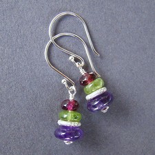 U C Sundance Amethyst, Garnet, Peridot .925 Sterling Silver Gemstone Earrings