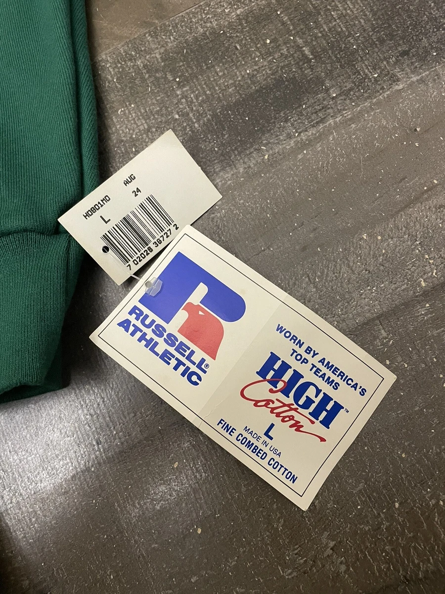 Vintage Russell High Cotton Hoodie Sweatshirt Men Size L Green Deadstock NWT 90s