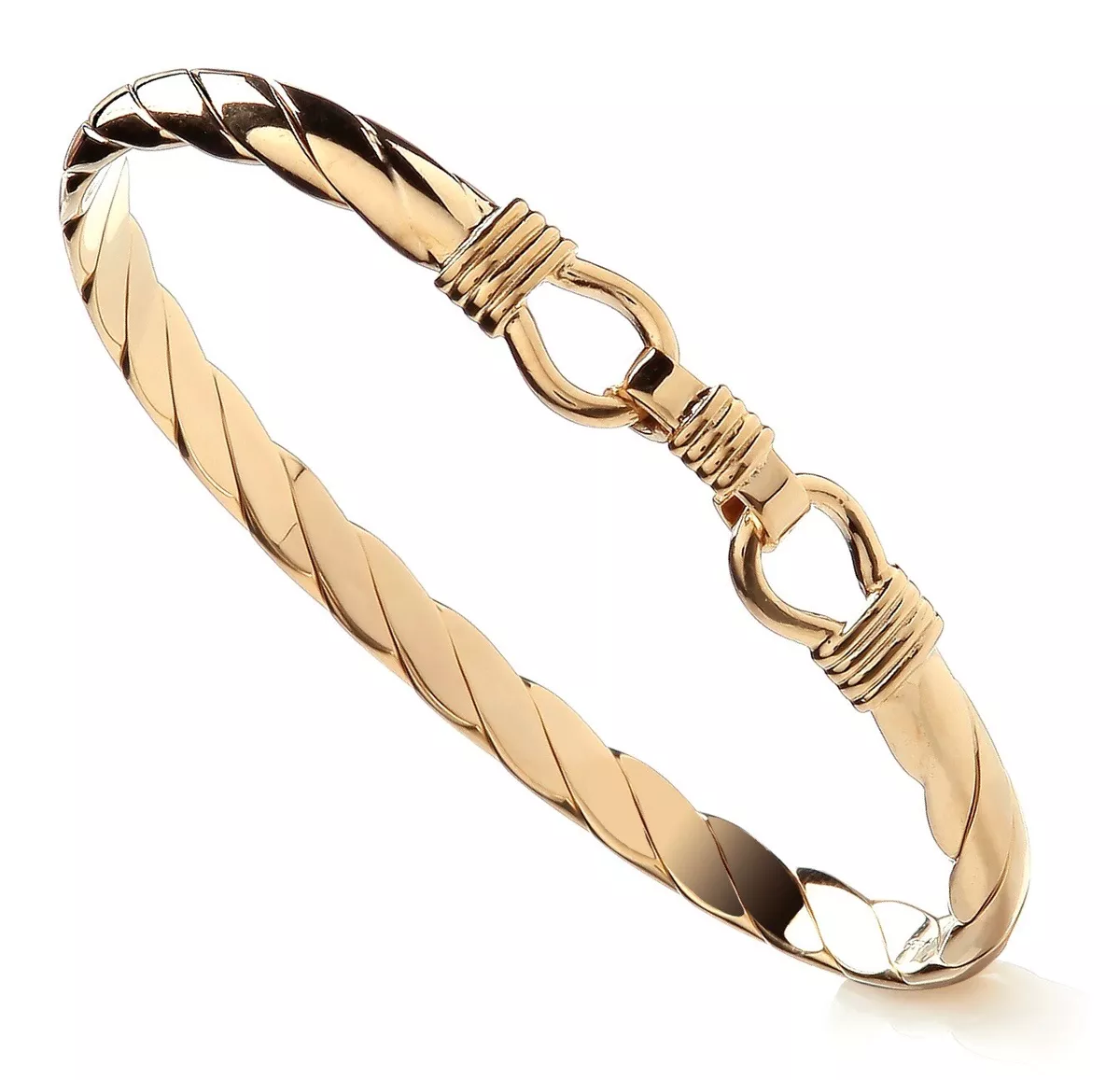 9CT GOLD ON SILVER MEN'S / LADIES HEAVY HOOK BANGLE