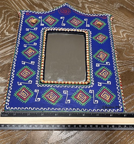 VTG Mexican Sm Paper Mache Multicolor Hanging Wall Mirror Signed 1978 Folk Art - Picture 13 of 13