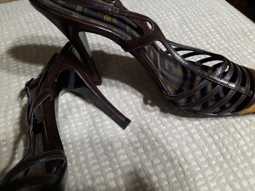 Fendi Scarpe Pony Hair Leather Brown Slingback Pumps Pointy Toe Heels 7.5 Italy - Picture 5 of 5