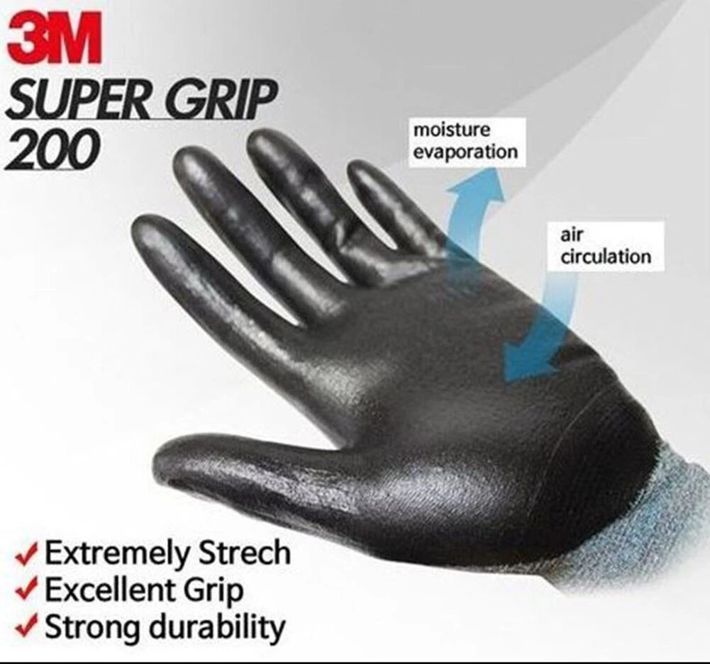 3M Thin Nylon Work Gloves Bulk Nitrile Rubber Palm Coated Grip Men Women 10  Pack