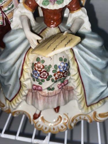 Antica statuina musicale in fine porcellana Seatendorf Voigt Brothers 8" - Foto 7 di 11