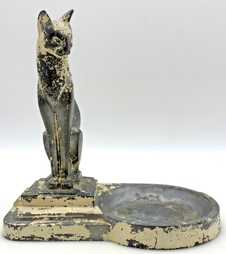 ART DECO KATZE Metallguss Schmuckschale/Aschenbecher/Whatchamacallit Vintage/Ameise ~ 9 x 6"