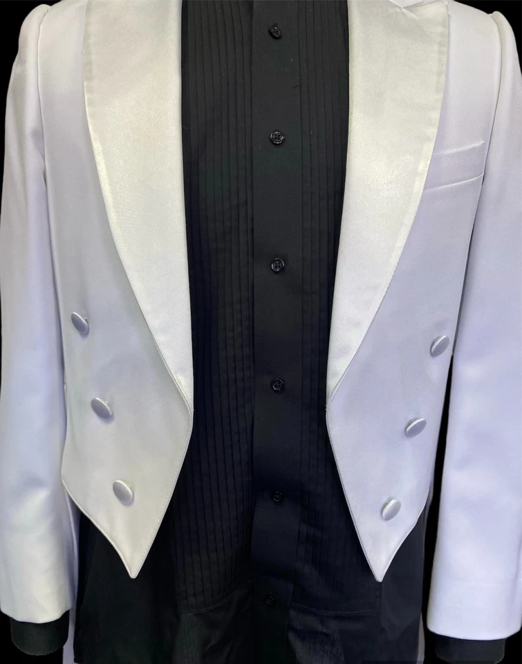 Abrigo Esmoquin Blanco Para Hombre con Solapas de Satén - Fácil Cuidado Boda Baile de graduación Corbata Negra Foto 4 de 4