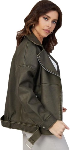 LY VAREY LIN Women's Faux Leather Motorcycle Zip Up Long Sleeve Short Jacket - Picture 3 of 13