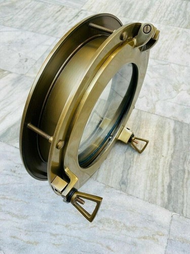 Antique Brass 12" Canal Boat Porthole Decorative Door Window Round Glass Vintage - Picture 4 of 7