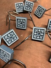 Blue Ceramic SHOWER Curtain HOLDERS Floral Vine Set of 12