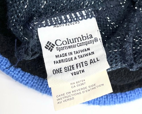 Vintage Columbia Youth OSFA Knit Beanie Hat Blue/Silver Metallic Fleece Lined - Picture 8 of 11