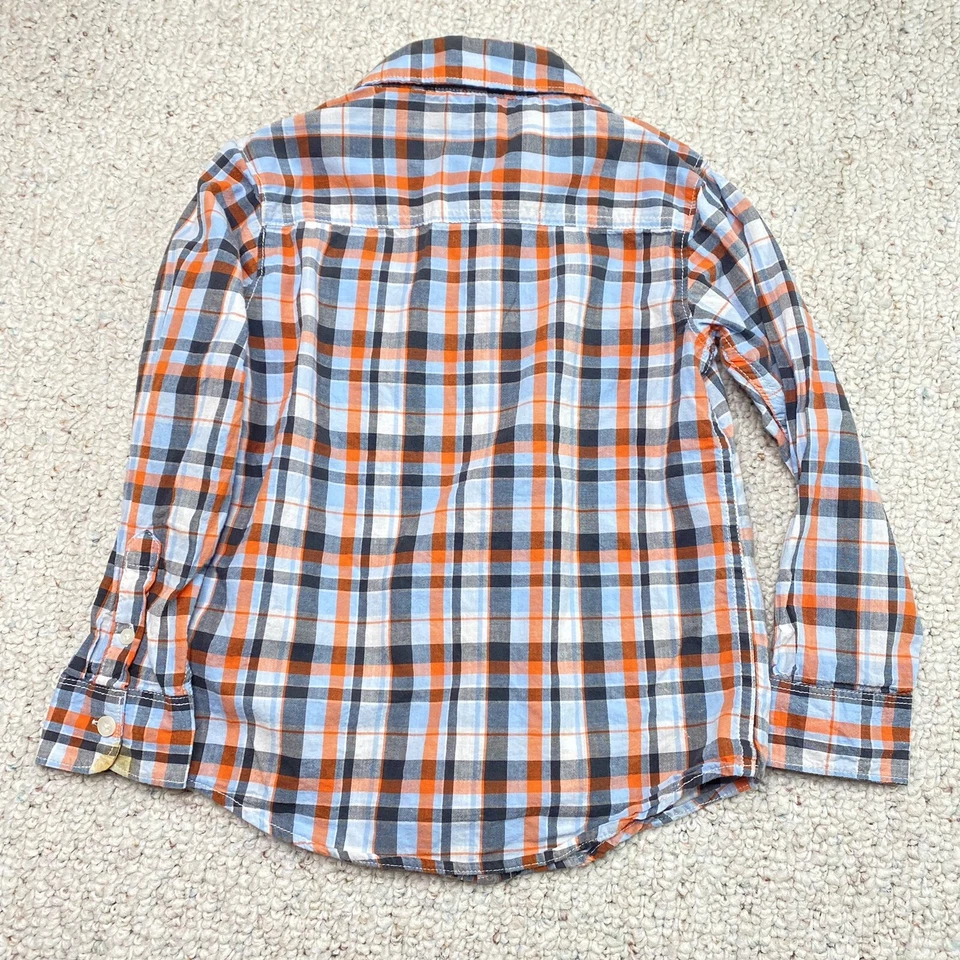 Blusa Carters masculina tamanho 6 laranja azul xadrez leve manga curta botão para cima - Imagem 2 de 4