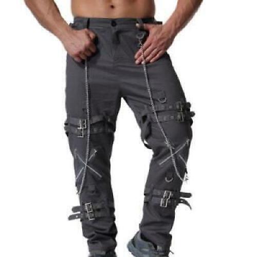 Herren Cargohose gerades Bein Hose Hip Hop Kette Nachtclub Punk Rock Style D - Bild 15 von 16