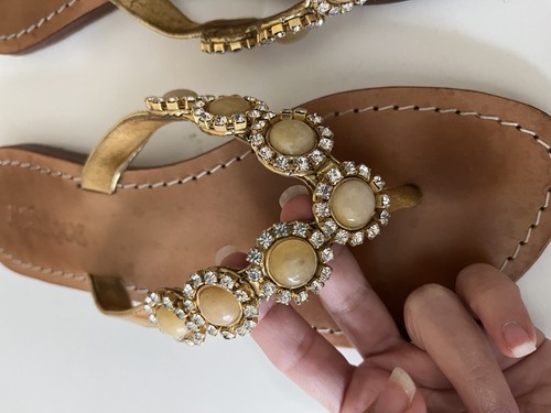 MYSTIQUE Gold Light Brown Leather Women's Flat Sandals Summer Size 9 - Picture 4 of 14