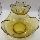 Vintage - 1970's Anchor Hocking Heavy Amber Gold Glass Chip Dip Bowl Set (3 pcs)