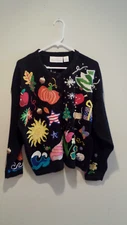 Vintage Tacky Holiday/Seasons Cardigan - Jane's Closet - Extra Large XL - Black