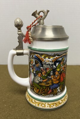 BMF Bierseidel Beer Stein Pewter Milk Glass West German Beer Stein 9'' MINT