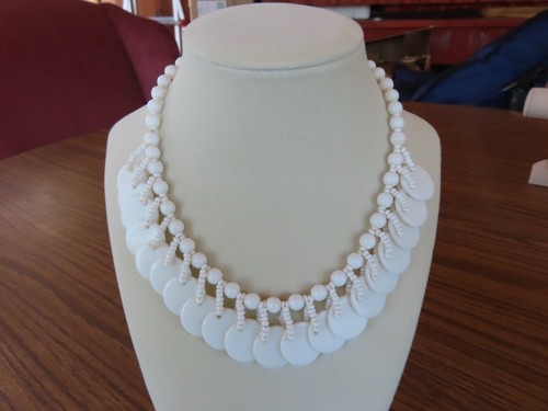 Vintage white Necklace 15 inch GERMANY Adjustable Chain Vintage Costume Jewelry
