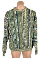 90s Vtg COOGI Australia Blue Green-BIGGIE Cosby sweater EUC FIRE L VAPORWAVE