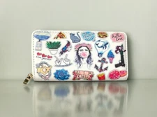 Good Vibes Vinyl Printed Zip Around Clutch Wallet