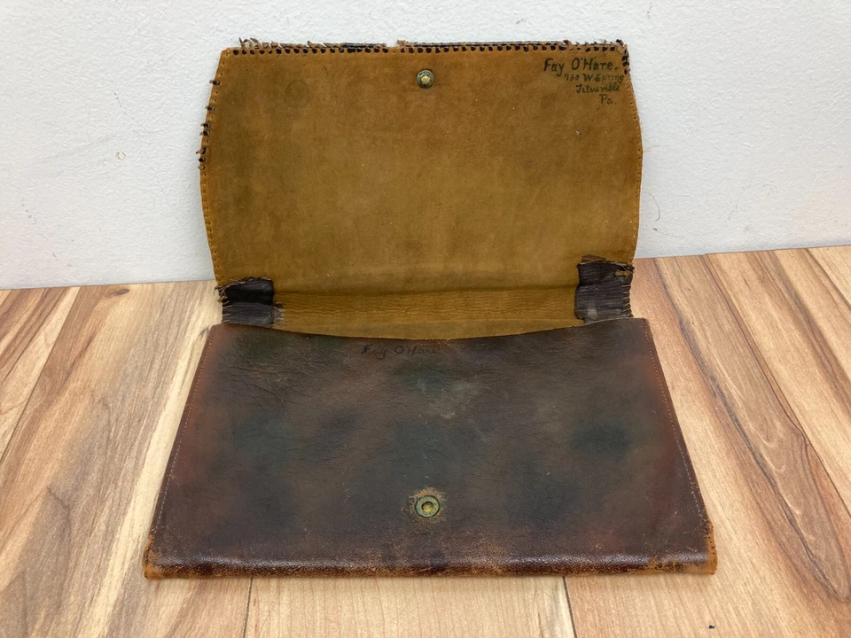 Maletín de cuero vintage cartera monedero? con incrustación de rosa/tulipán decoración antigua Foto 3 de 4