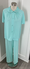Vintage Sears Lingerie Aqua Blue Nylon Pajama Set Short Sleeves Sz Tall 36