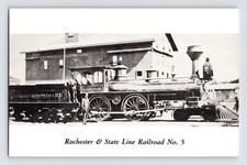 Postcard Railroad Train Rochester State Line 4-4-0 1960s Unposted Chrome B&W