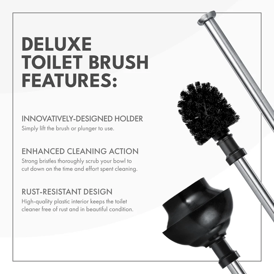 Stainless Steel Bathroom Cleaning Toilet Bowl Brush and Plunger Combo Set Black - Image 4 of 4