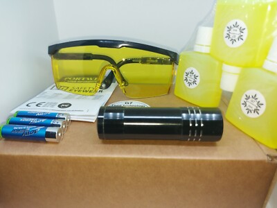 Auto A/C Lecksuchset - 3 x 30ml UV-Farbstoff mit Taschenlampe & Schutzbrille