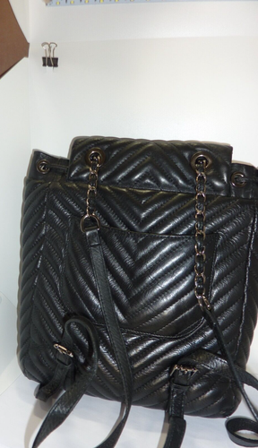 BORSE IN PELLE italienischer Rucksack Tasche schwarz LEDER Kordelzug 11 x 9,5 x 4 Zoll - Bild 3 von 9