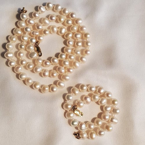 STUNNING genuine antique matching Pearl 18" Necklace & 7" Bracelet Set 34 gram