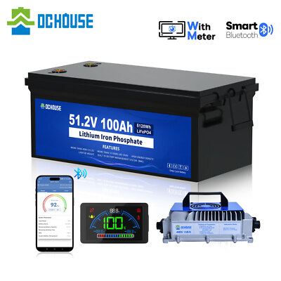 DCHOUSE 48V 100Ah Lithium LiFePO4 Battery+18A Charger Golf Cart,Trolling Motor