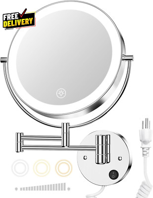 9  Wall Mounted Lighted Magnifying Mirror 1X/10X Magnification Double-Sided LED