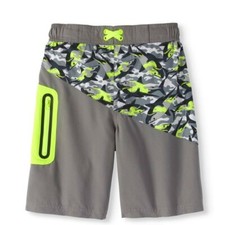 Wonder Nation Swim Short Boys Size M Gray/Yellow Fashion         --G8--