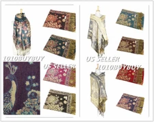 Wholesale pashmina-scarves 12-pack of peacock floral pattern discount low price