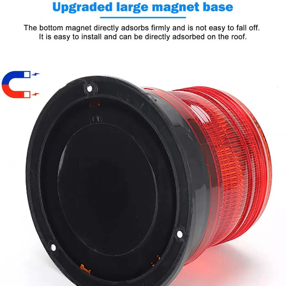 Solar Powered LED Flashing Beacon Light, 12-24V Amber Emergency Magnetic Warning - image 4 of 4