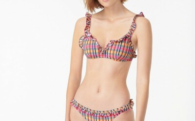 ウェルネスビキニ　Sサイズ J. Crew Ruffle Madras French Bikini Top Pink Plaid Size L | eBay