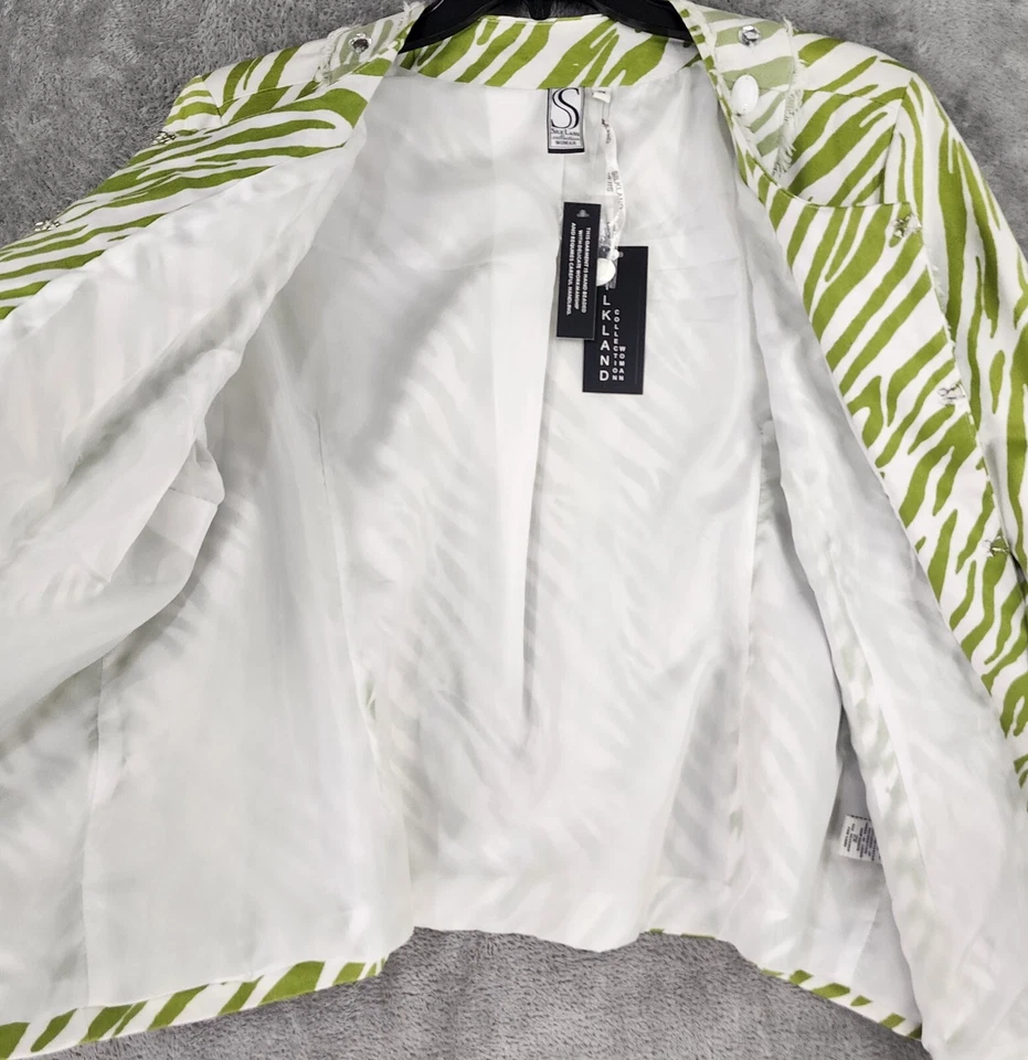 Jaqueta feminina Silk Land 2X padrão zebra verde strass anos 90 retrô vintage - Imagem 2 de 4