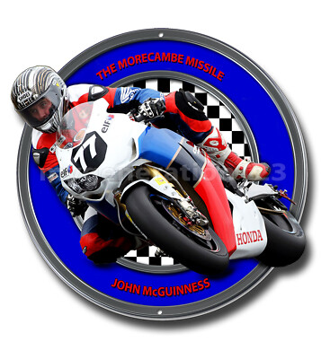 JOHN McGUINNESS THE MORECAMBE RAKETENMASCHINE GESCHNITTENES METALLSCHILD. GARAGE/MENSCHENHÖHLE.