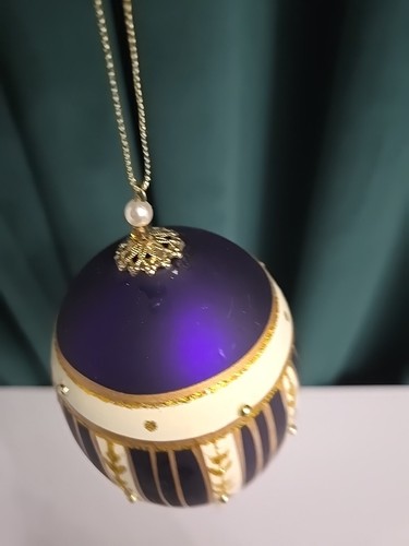 Faberge Inspired Egg Christmas Ornament Burgundy and Gold Blown Glass - Picture 5 of 10