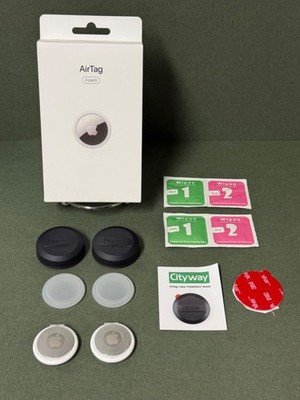 APPLE AIR TAGS -White (2) MX542AM/A PLUS (2) IPX8 Waterproof Airtag Holders-Case