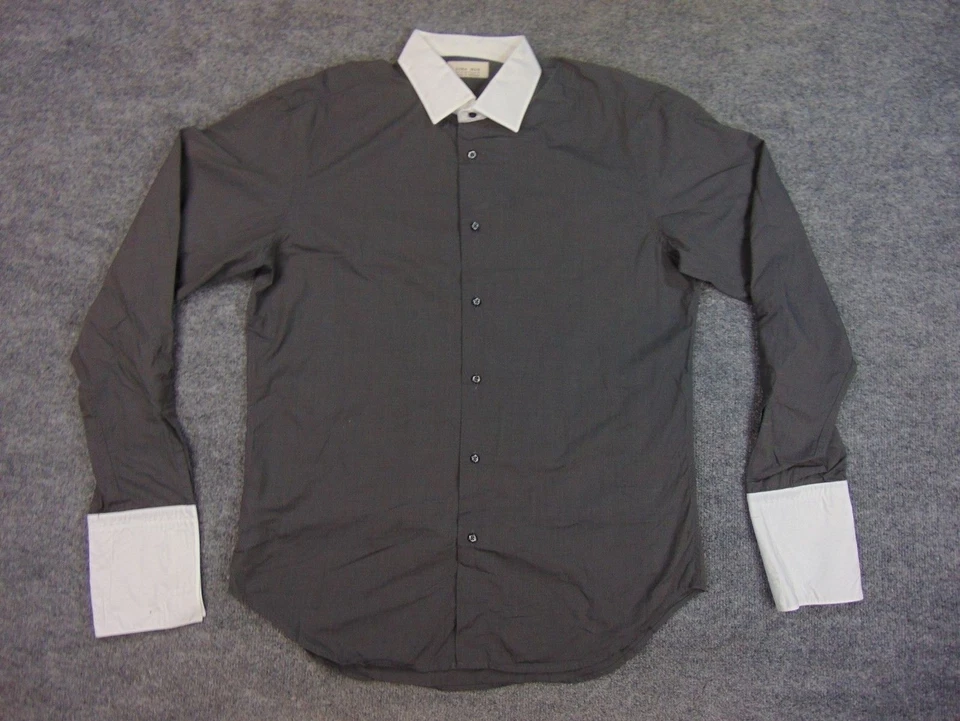 Camisa masculina Zara 16x38 cinza punho cano sólido manga longa - Imagem 2 de 4