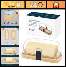Airtight Bamboo Butter Dish with Lid - One-Handed Press Open, Countertop & Fridg