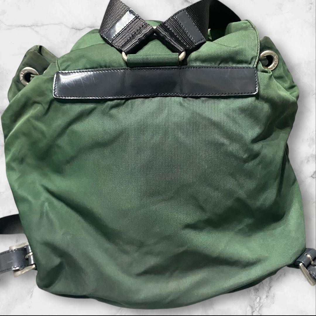 Prada Green Nylon Triangle Drawstring Backpack Au… - image 12