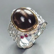 carving Natural Cat's Eye Sunstone Ring 925 Sterling Silver Size 7.5 /R463176