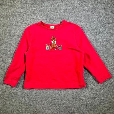 Bechamel Sweatshirt Women's L Red Fleece-Lined Embroidered Dog Heaven Christmas